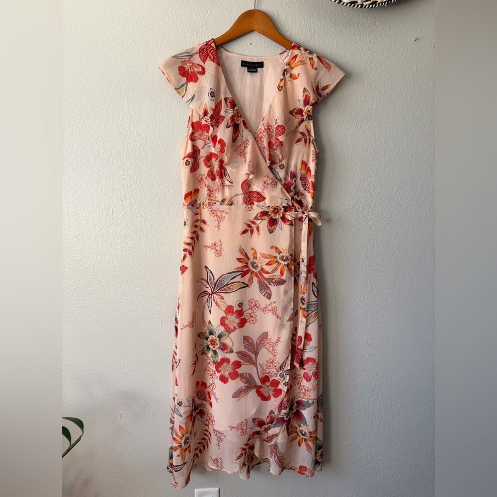Sanctuary Jolynn Wrap Floral Print Midi Dress Pink & Orange Women’s 6 Medium